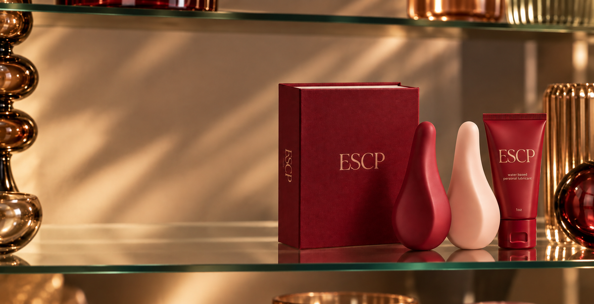 ESCP Whisper luxury massagers in Wine and Blush, with Smoothe aloe vera water-based lubricant